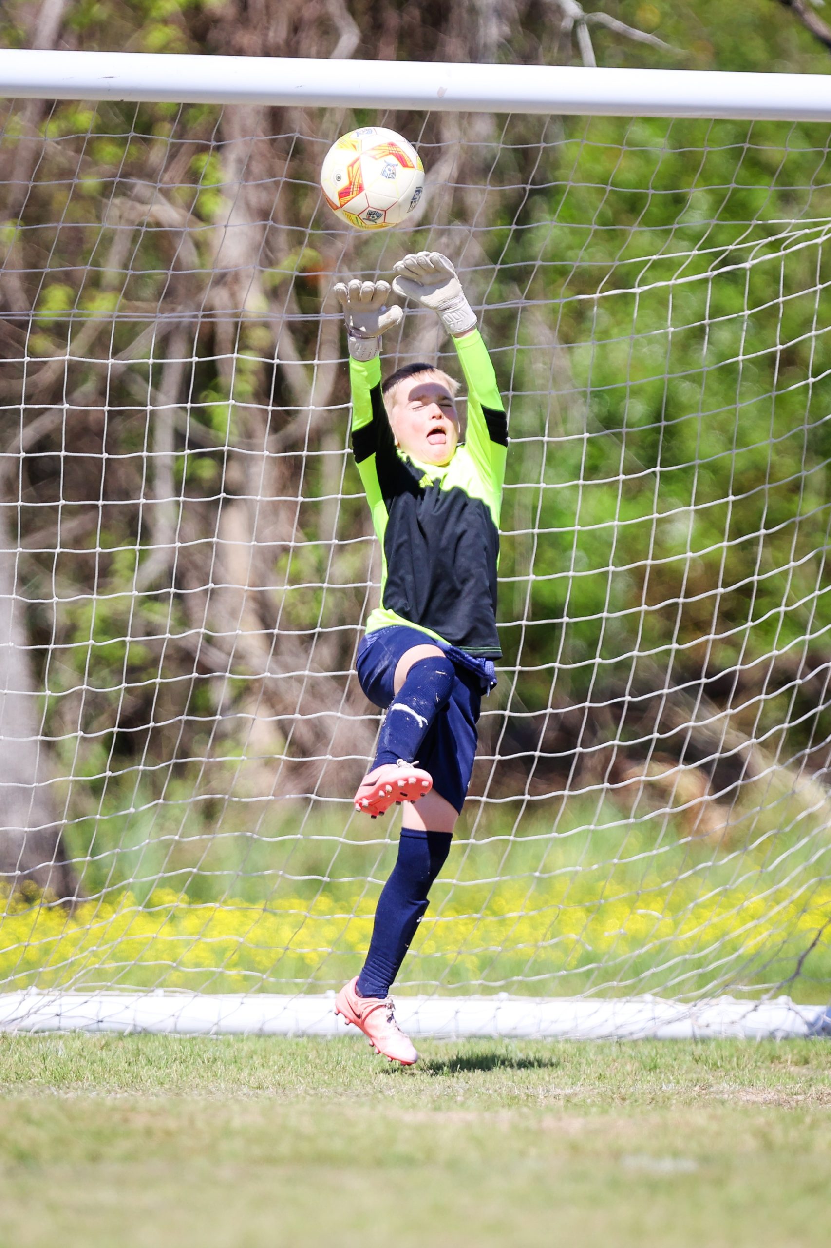 Goalkeeper making save
